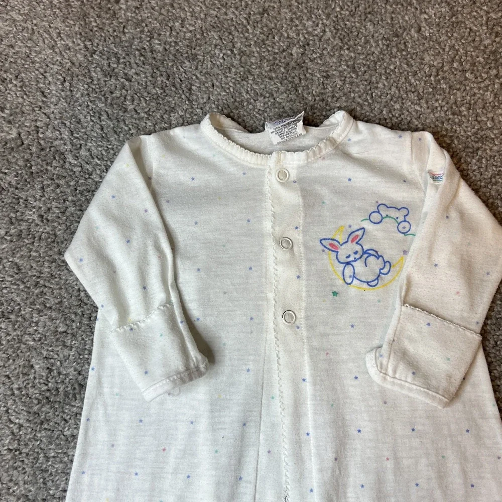 Vintage Absorba Baby Sleep Gown One‎ Size Bunny Moon Stars White Nursery USA